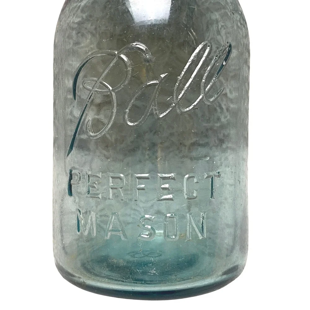 Antique Blue Glass‎ Ball Mason Jar Zinc Lid Stamped 8 on Bottom